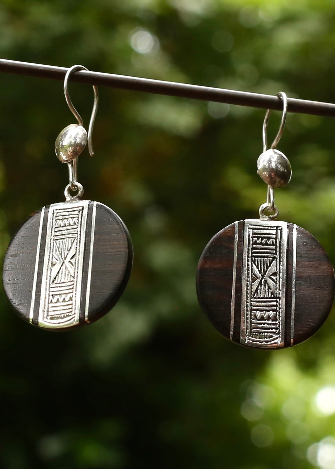 Handmade Silver and Ebony Earrings from Niger