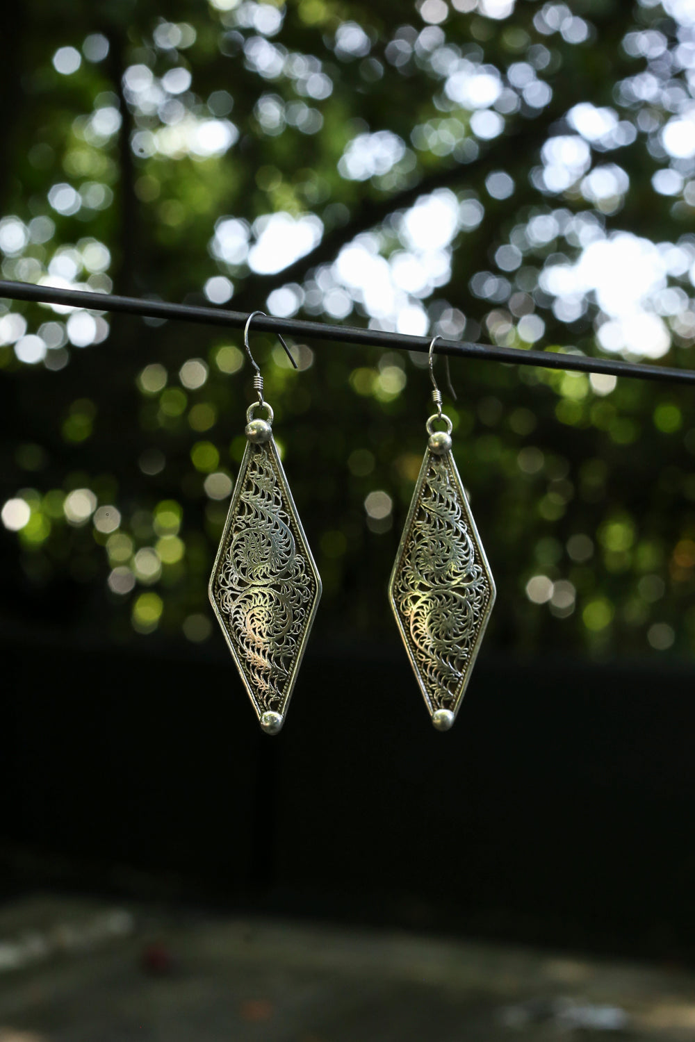 Silver Newari earrings 6.3cm showcasing traditional Nepalese craftsmanship