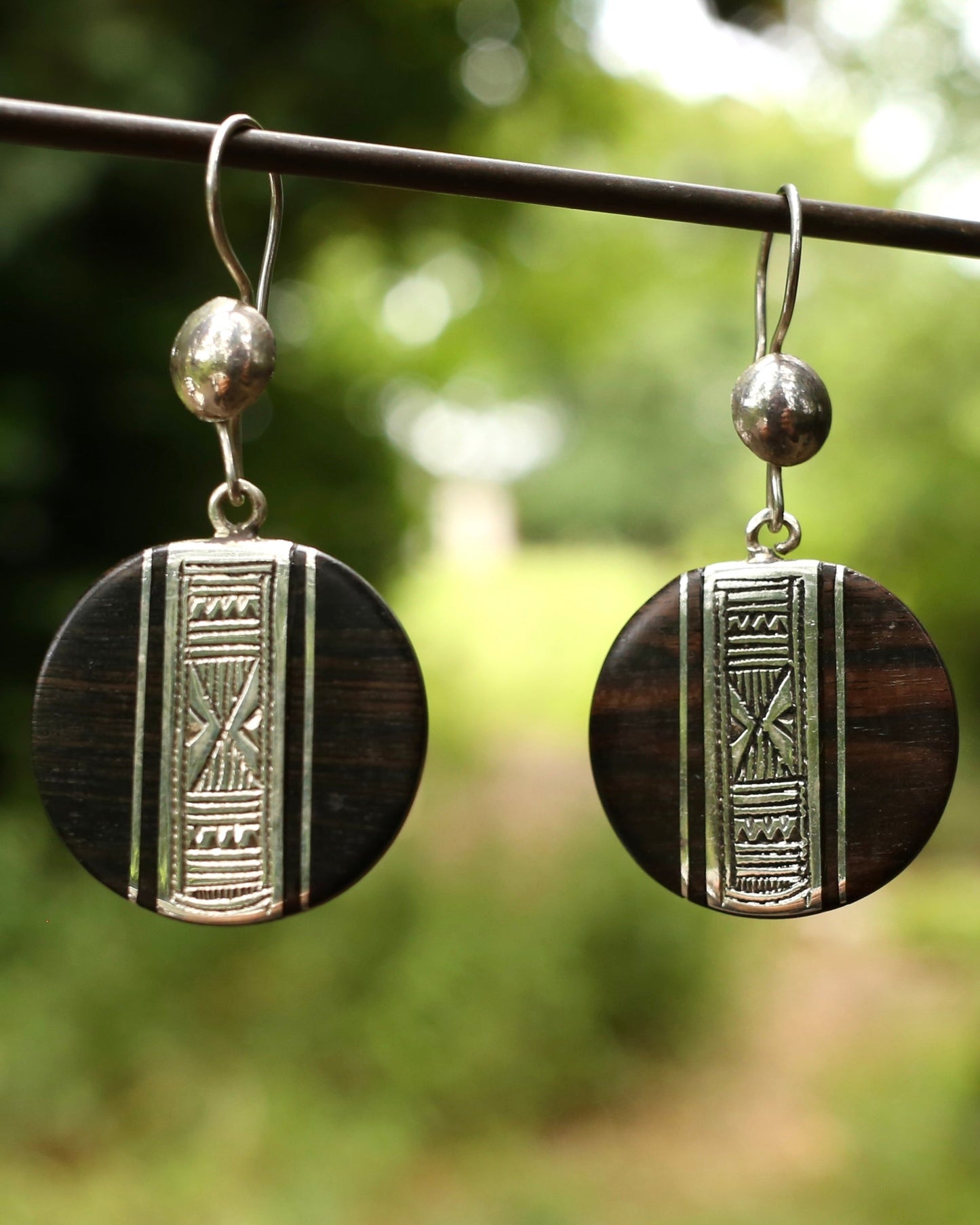 Handmade Silver and Ebony Earrings from Niger