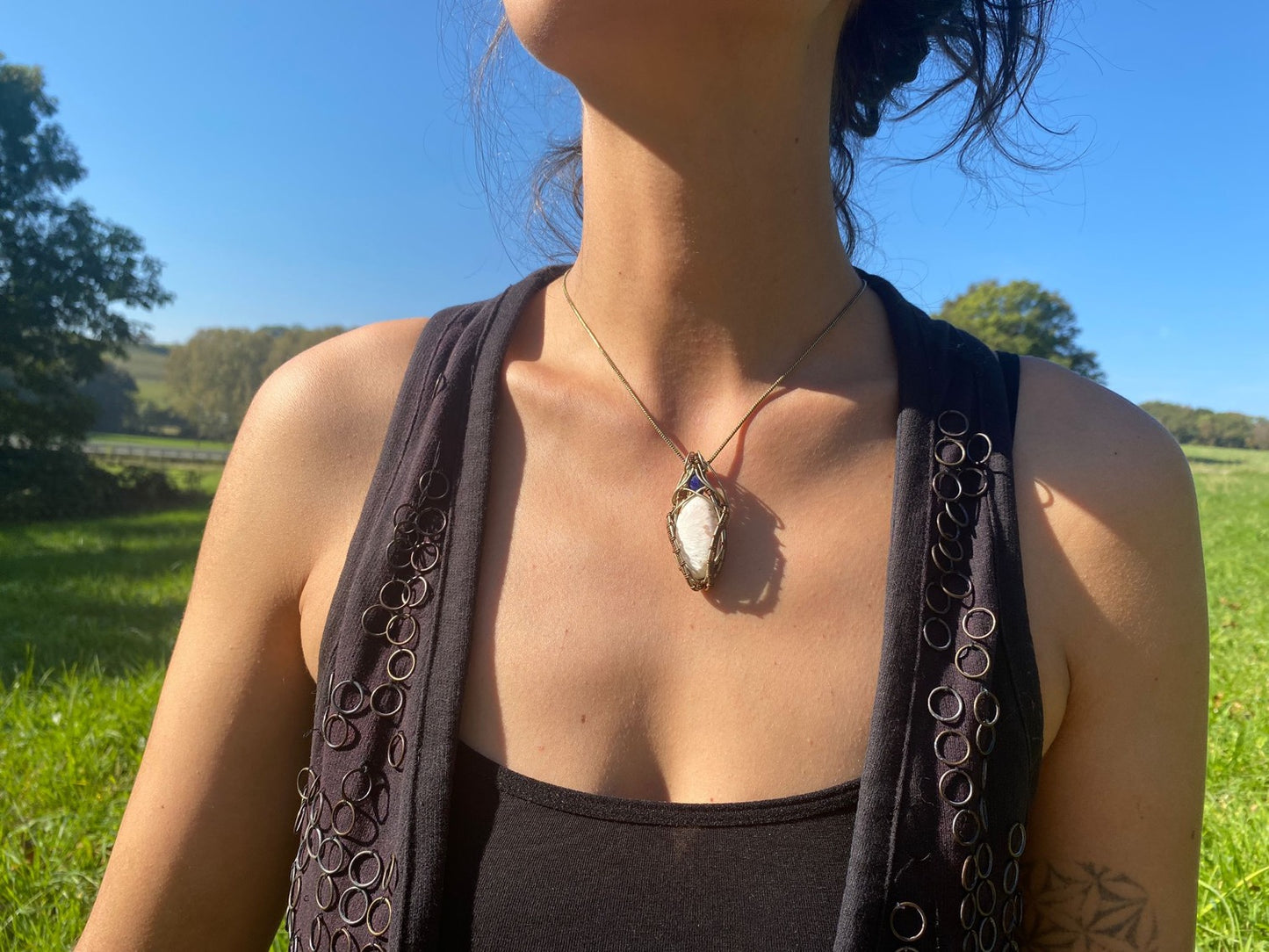 Handmade, wire wrap jewellery, unique pendant with Kyanite - Scolecite gemstone. Great gift for gemstone lovers