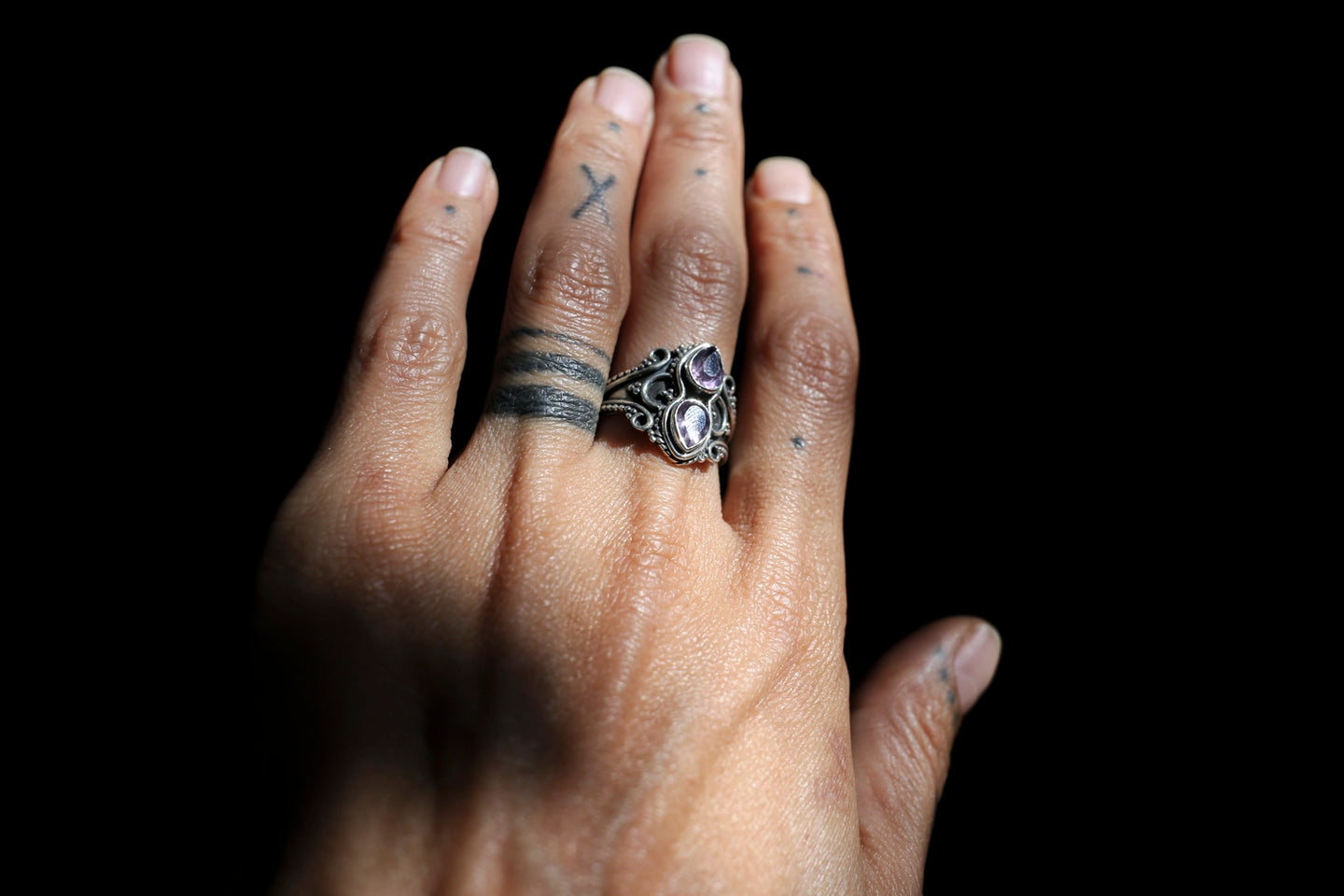 Silver Ring with Amethyst Stones