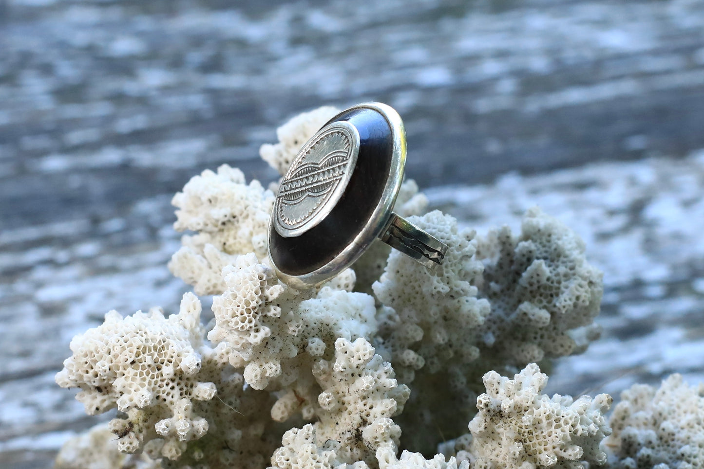 Niger Ebony Wood & Silver Inlay Ring