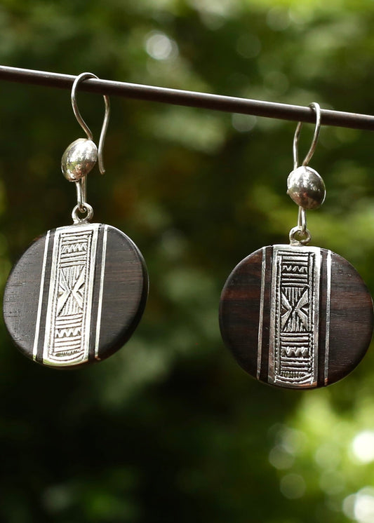 Handmade Silver and Ebony Earrings from Niger