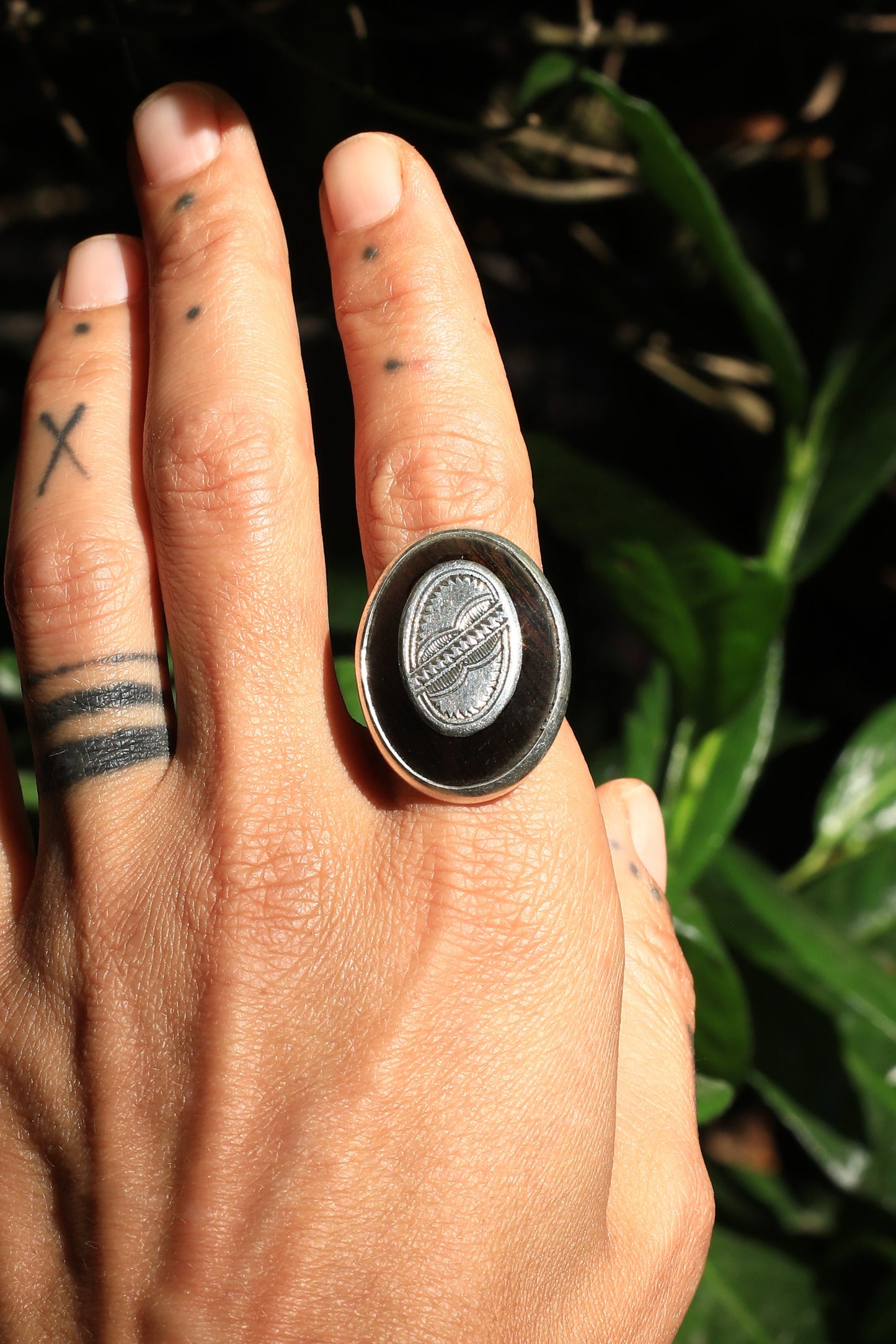 Niger Ebony Wood & Silver Inlay Ring