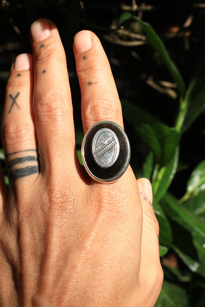 Niger Ebony Wood & Silver Inlay Ring