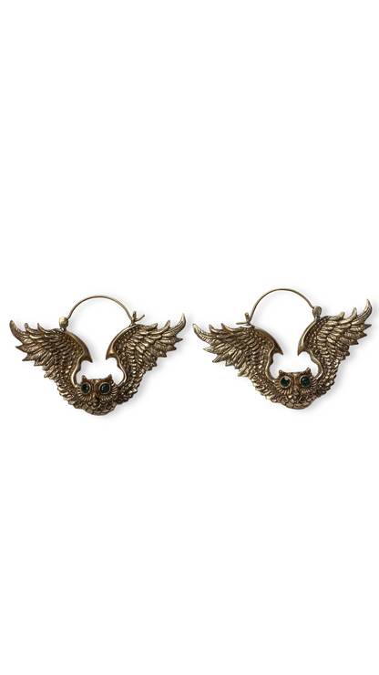 Pair of wing-shaped earrings, owl earrings
