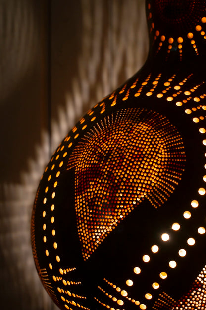  Collection, Calabash lamps, Unique, Carvings, Sizes, Serene ambiance, Soft glow, Decorative lighting, Elegance, Patterns, doti sutra, big lamp, boho light decor