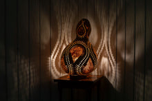 Load image into Gallery viewer,  Collection, Calabash lamps, Unique, Carvings, Sizes, Serene ambiance, Soft glow, Decorative lighting, Elegance, Patterns, doti sutra, big lamp, boho light decor