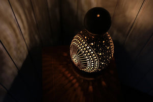 Handcrafted gourd lamp, artisanal lighting, Bodrum-inspired decor, Turkish craftsmanship, coastal ambiance