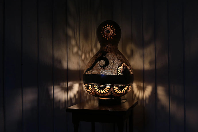 Exquisite gourd lamp, Bodrum-inspired decor, handcrafted elegance, artisanal craftsmanship