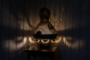 Exquisite gourd lamp, Bodrum-inspired decor, handcrafted elegance, artisanal craftsmanship
