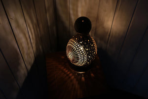 Handcrafted gourd lamp, artisanal lighting, Bodrum-inspired decor, Turkish craftsmanship, coastal ambiance