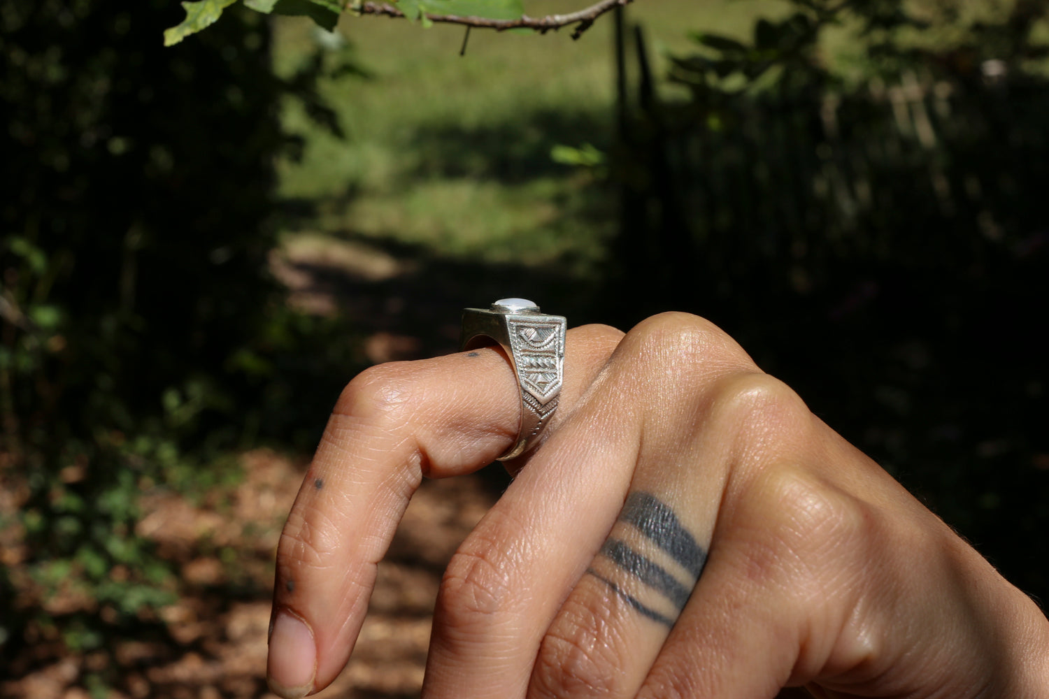 Handmade Niger silver ring with Tuareg geometric engravings