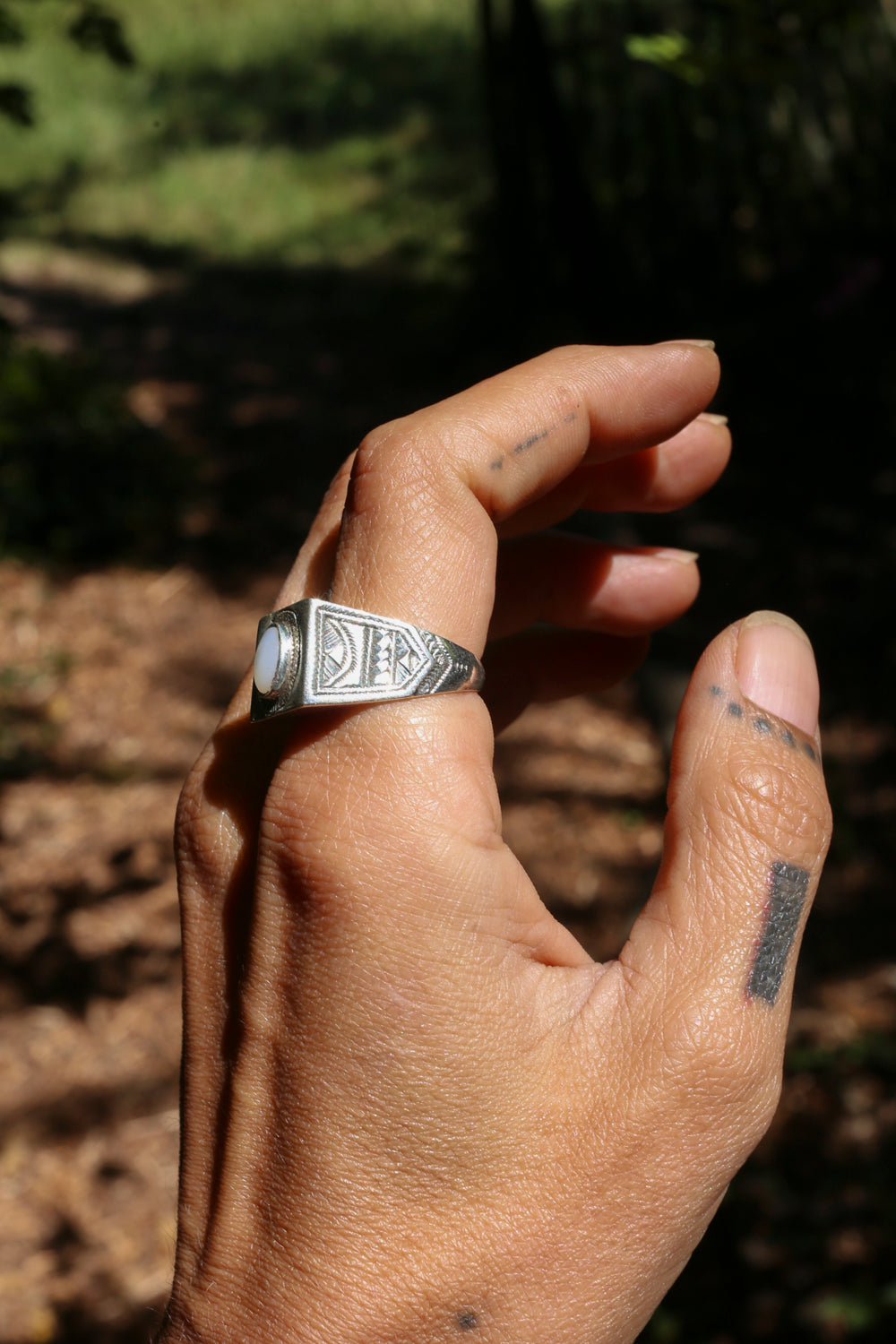 Handmade Niger silver ring with Tuareg geometric engravings