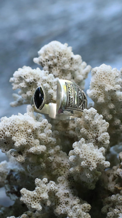 onyx silver tribal ring