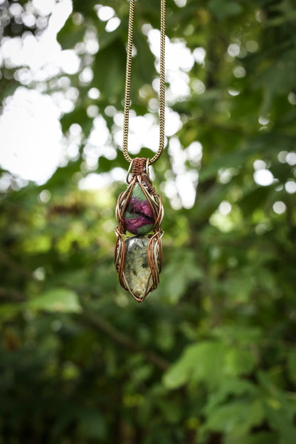 Ruby Zoisite, Moss Prehnite pendant