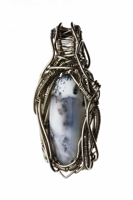 Wire-wrapped mystic jewellry from India combines the power of healing stones with natural metal elements. Handmade, unique, tree agate gemstone pendant. 