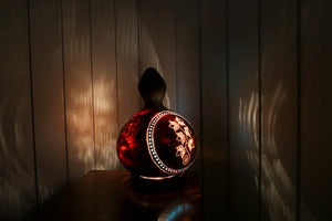calabash, lamp, shade, handmade lamp, gourd lamp switzerland, doti sutra, gourds