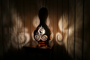 calabash, lamp, shade, handmade lamp, gourd lamp switzerland, doti sutra, gourds