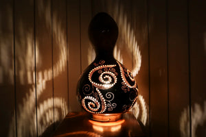 calabash, lamp, shade, handmade lamp, gourd lamp switzerland, doti sutra, gourds