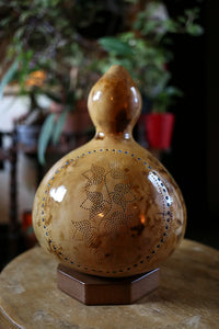 calabash, lamp, shade, handmade lamp, gourd lamp switzerland, doti sutra, gourds