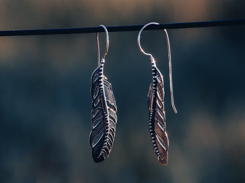 Feather dotisutra earrings silver handmade 