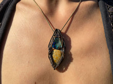 Load image into Gallery viewer, Wire-wrapped mystic jewellry from India combines the power of healing stones with natural metal elements. Handmade, unique, fossil, gemstone pendant.  Edit alt text