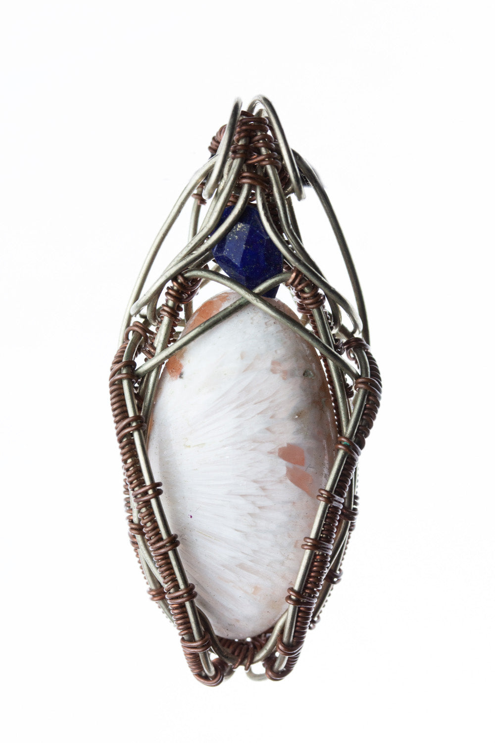 Handmade, wire wrap jewellery, unique pendant with Kyanite - Scolecite gemstone. Great gift for gemstone lovers 