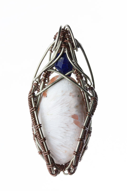 Handmade, wire wrap jewellery, unique pendant with Kyanite - Scolecite gemstone. Great gift for gemstone lovers 